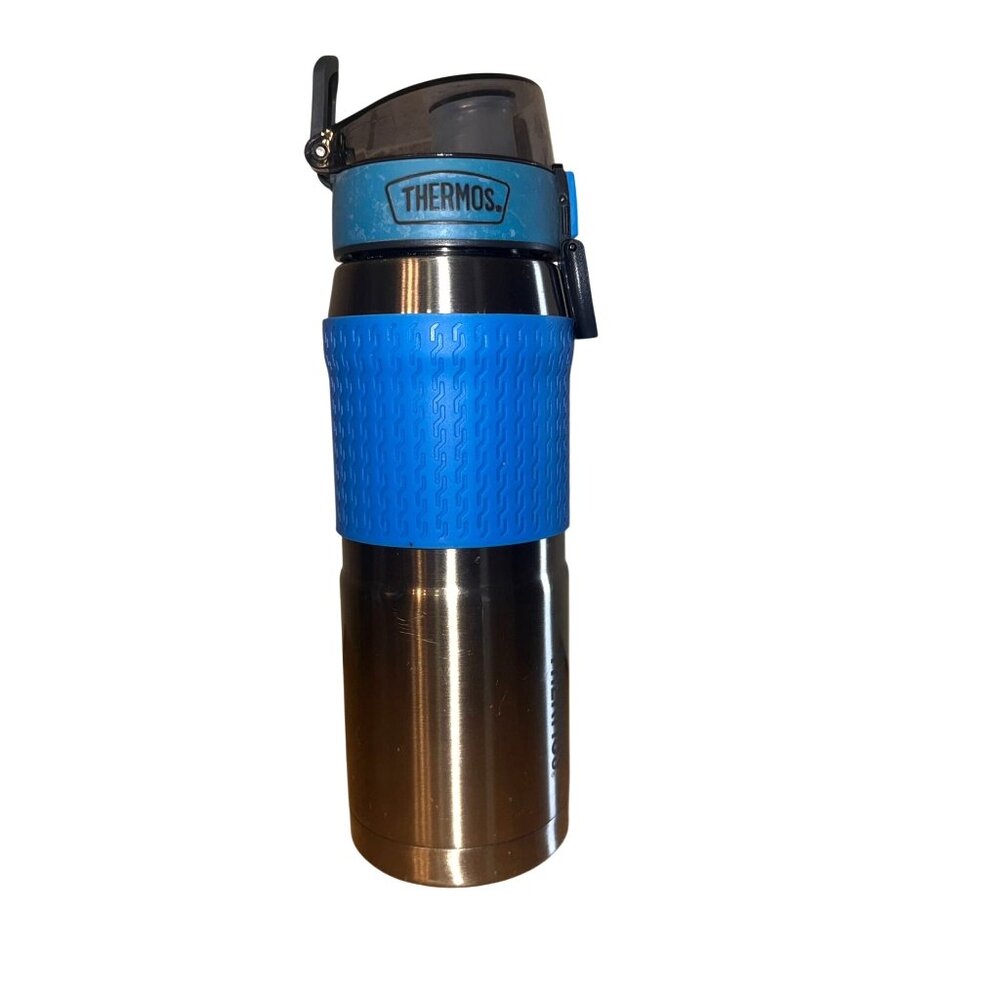 Thermos Stainless Steel Travel Mug 24 Oz Blue Grip Spill-Proof Lid